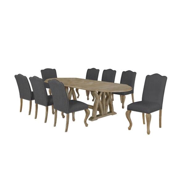 Best Quality Furniture Rustic Oak 9 piece 18" Extension Dining Set